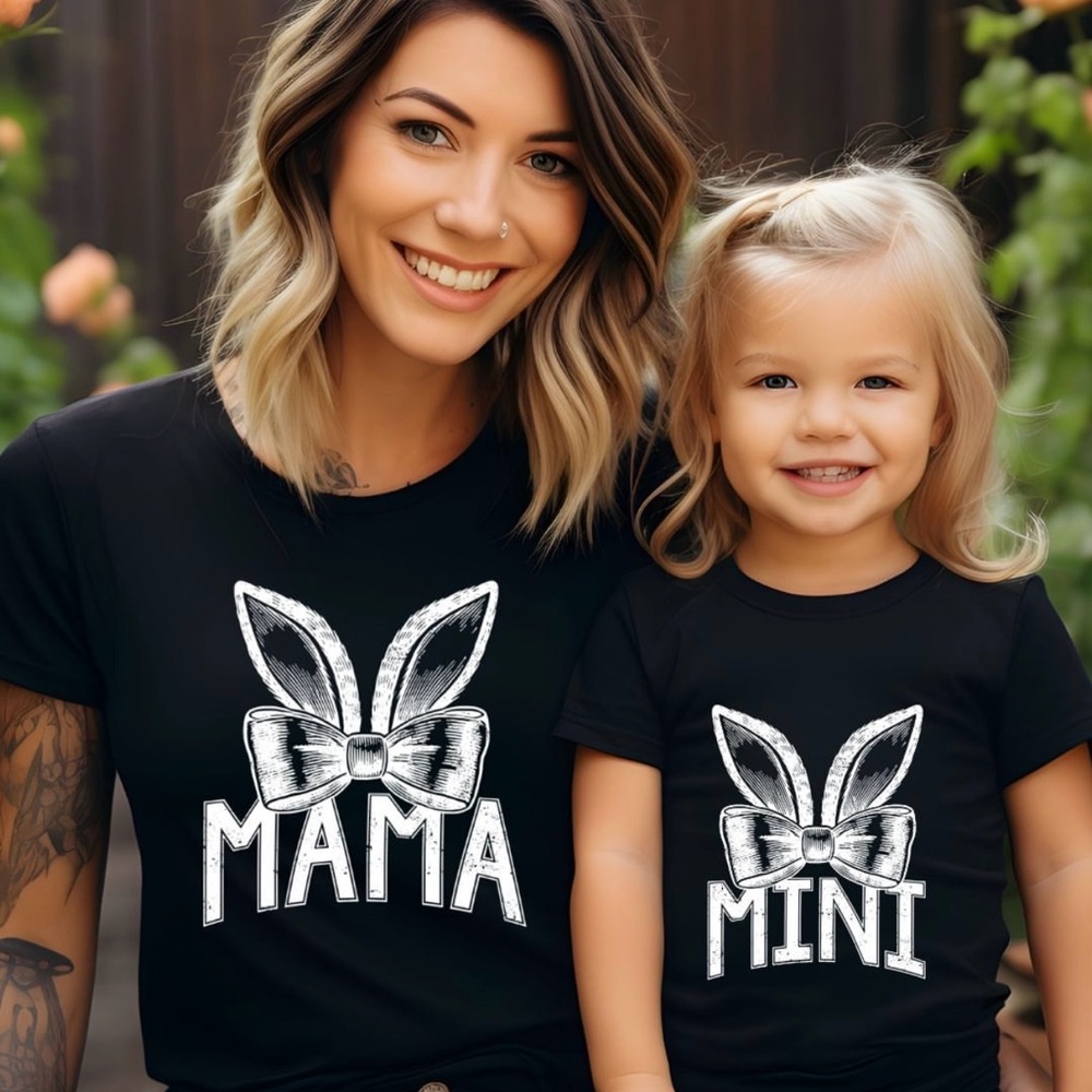 Easter Ears Matching Mama and Mini Black T-Shirts